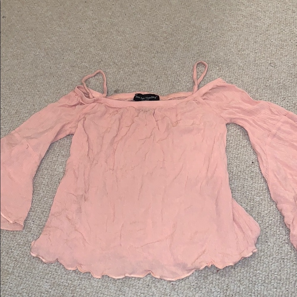 Pink Gauzy Off of the Shoulder Blouse